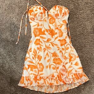 12th Tribe Floral Strapless Dress with Orange Pattern